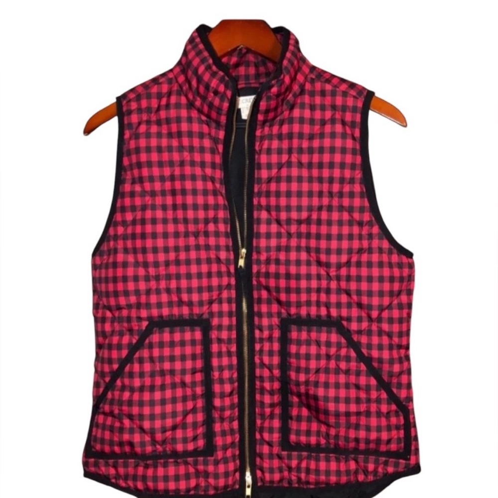 J. Crew Sz Small Red/Black Checkered Puffer Vest